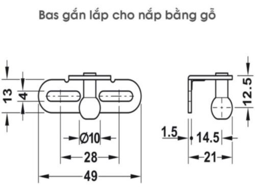 Kích thước Pittong đẩy cánh tủ 150N Hafele 373.82.910