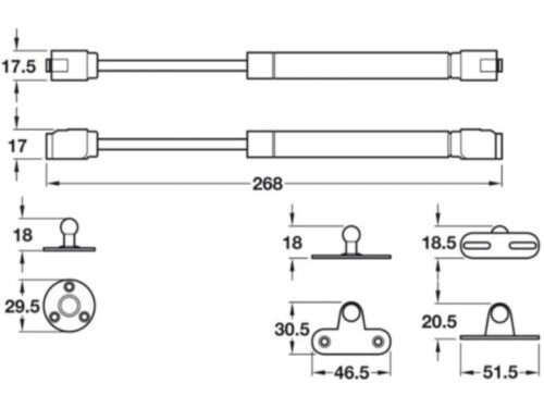 Kích thước Pittong đẩy cánh tủ 150N Hafele 373.82.910