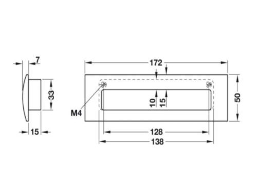 Kích thước tay nắm tủ âm 172mm Hafele 151.22.400