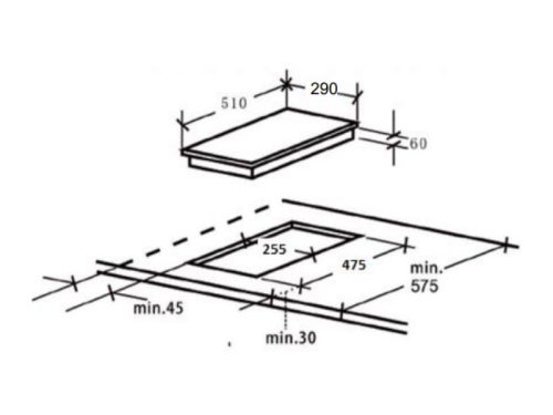 Kích thước bếp gas âm Brandt TG1431B