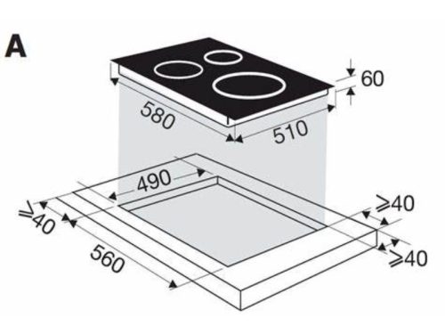 Kích thước bếp từ Brandt 3 vùng nấu BPI163DUB lắp âm