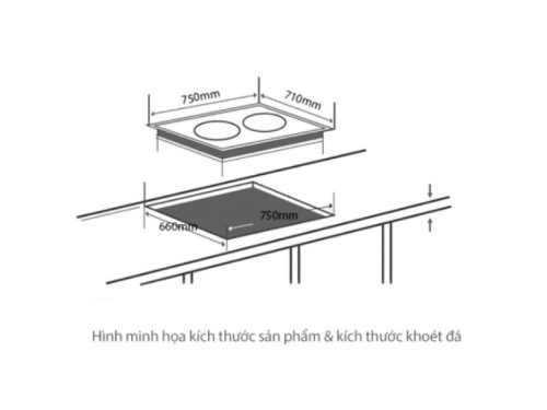 Kích thước bếp từ đôi Junger NKD-22+ lắp âm