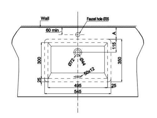 Kích thước chậu lavabo âm bàn Sapporo 545 Hafele 588.79.014
