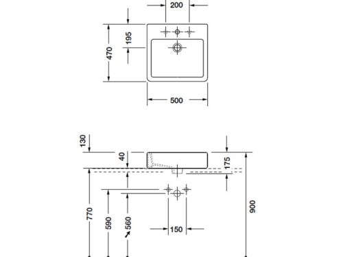 Kích thước chậu lavabo đặt bàn Hafele Duravit Vero 500 588.45.024