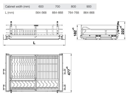 Kích thước giá bát đĩa Inox 304 Hafele Kason 549.04.046 800mm