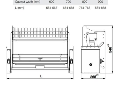 Kích thước bát nâng hạ Hafele Oria 504.71.075 900mm