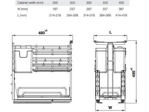 Kích thước giá dao thớt Inox 304 Hafele Omero 547.11.004 350mm