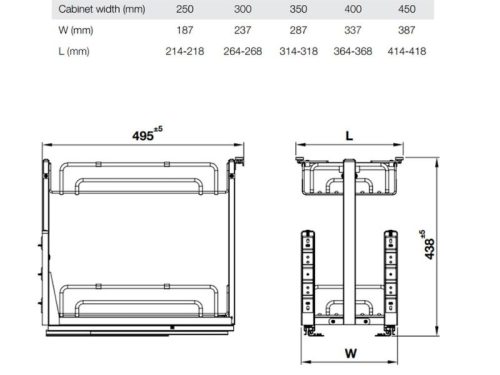 Kích thước giá gia vị Inox 304 Hafele Omero 547.10.062 250mm