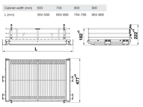 Kích thước giá xoong nồi Inox 304 Hafele Kason 549.04.055 700mm
