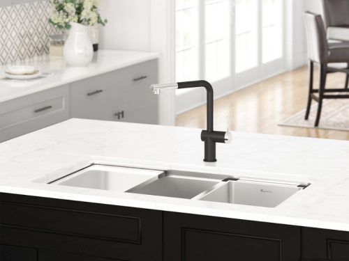 Ảnh vòi rửa bát nóng lạnh Konox Stella Black có dây rút