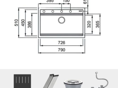 Chi tiết chậu rửa bát đá 1 hố Konox Terra 790S