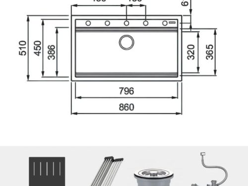 Chi tiết chậu rửa bát đá 1 hố Konox Terra 860S Black