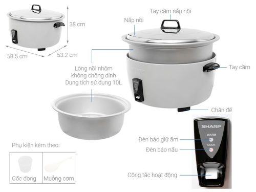 Chi tiết nồi cơm điện 10L Sharp KSH-D1010V