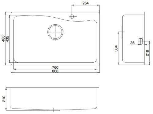 Kích thước chậu rửa bát 1 hố Kluger KF8131FS-S80