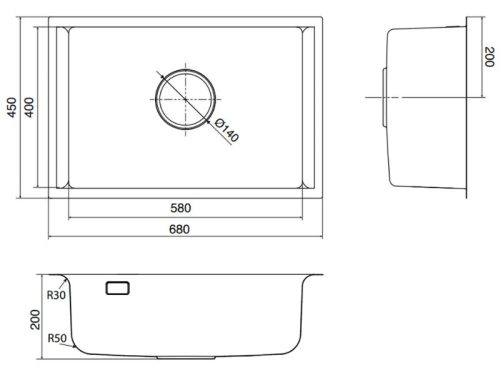 Kích thước chậu rửa bát 1 hố Kluger KU8121B-S68