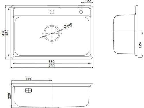 Kích thước chậu rửa bát 1 hố Kluger KW8101FS-S72