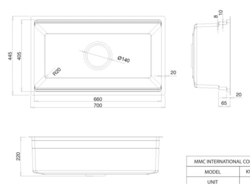 Kích thước chậu rửa bát 1 hố Kluger KWU8161FS-S70