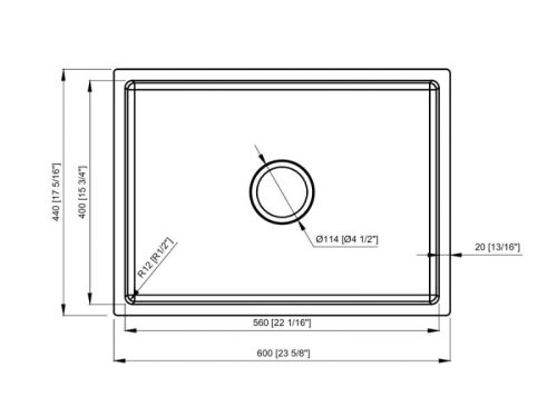 Kích thước chậu rửa bát inox 1 hố Konox KN6044SU Dekor
