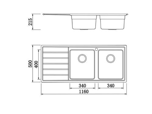 Kích thước chậu rửa bát Konox European sink Premium KS11650 2B Bàn trái