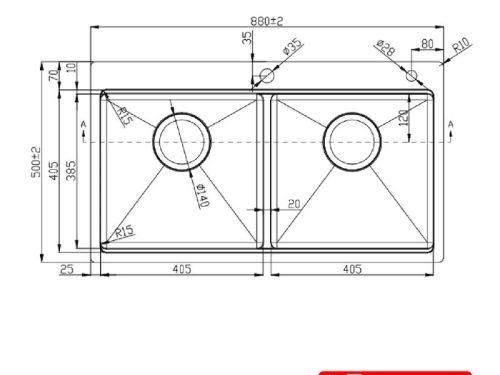 Kích thước chậu rửa bát Konox Workstation Sink – Topmount Sink KN8850TD