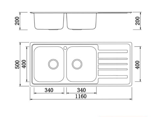 Kích thước chậu rửa chén bát Konox Artusi KS11650 1D Bàn phải