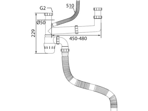 Kích thước siphon chậu rửa bát 1 hố Kluger KSP-302
