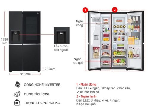 Kích thước tủ lạnh 2 cánh side by side 635 lít LG GR-X257BL ALBPEVN