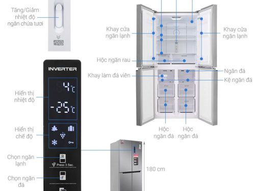 Kích thước tủ lạnh 4 cánh 401 lít Sharp SJ-FXP480V-SL