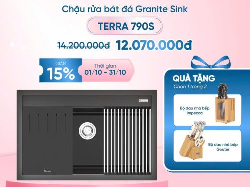 Khuyến mãi chậu rửa bát đá 1 hố Konox Terra 790S