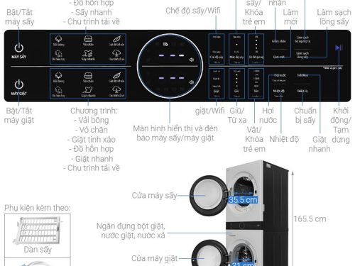 Thông số tháp giặt sấy LG giặt 14kg - sấy 10kg WT1410NHE ABBPEVN