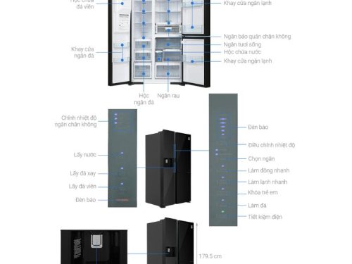 chi tiet tu lanh 3 canh side by side 569 lit hitachi mx800gvgv0 gbk