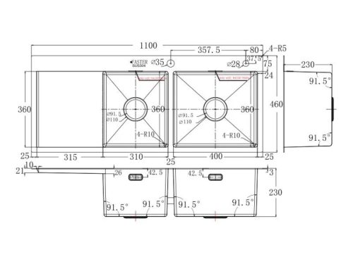 kich thuoc chau rua bat inox 2 ho faster fs 11046hls