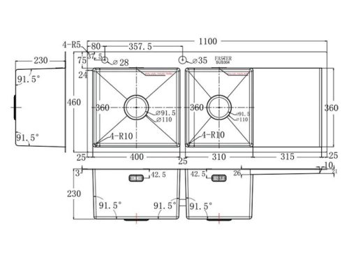 kich thuoc chau rua bat inox 2 ho faster fs 11046hms
