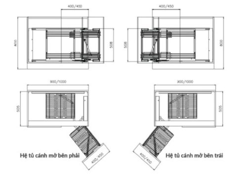 Kích thước kệ góc liên hoàn nan dẹt Inox GrandX XMC.45S LEFT