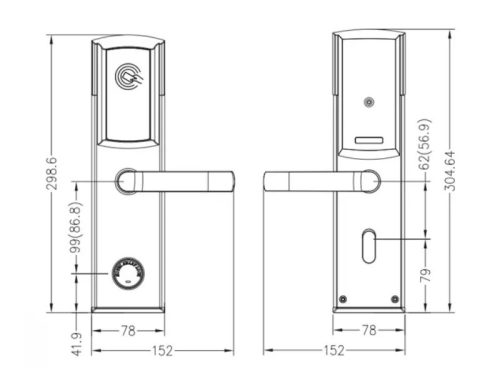 Kích thước khóa cửa khách sạn Hyundai HY-HL01 Black