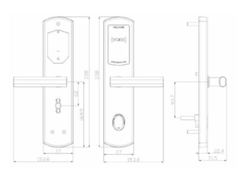 Kích thước khóa điện tử Hyundai HY-HL04 Gold
