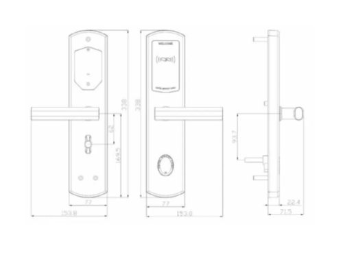 Kích thước khóa điện tử khách sạn Hyundai HY-HL04 Silver