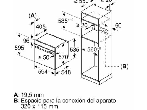 Kích thước lò vi sóng Bosch HBA372EB0 lắp âm