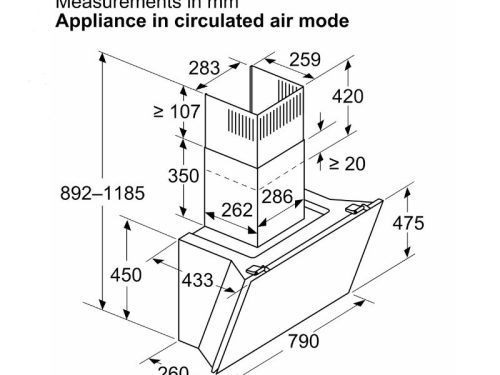 Kích thước máy hút mùi áp tường Bosch DWK81AN60 Serie 6