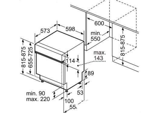 Kích thước máy rửa bát âm tủ Bosch SMI6YCS02E Serie 6