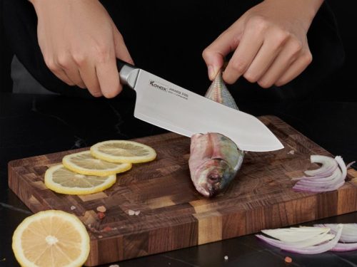 Ảnh dao thép Nhật Konox Damascus Eiko Series 7″ Deba Knife