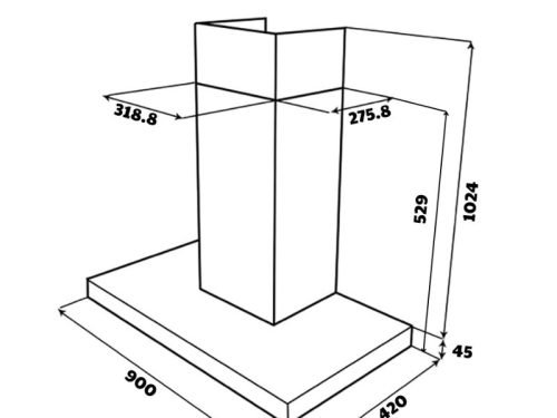Ảnh kích thước lắp đặt máy hút mùi áp tường chữ T ( BLDC) Grandx GX H90C69G