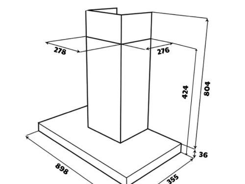 Ảnh kích thước lắp đặt máy hút mùi áp tường chữ T ( BLDC) Grandx GX H90T78G