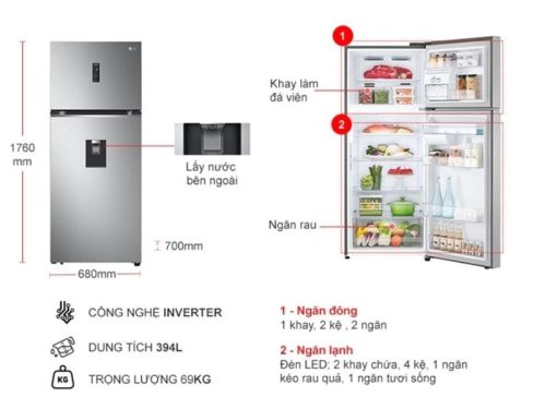 ben trong tu lanh 2 canh inverter 394 lit lg gn d392psa