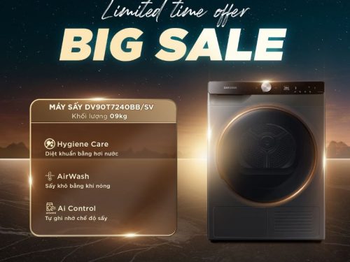 Máy Sấy Bơm Nhiệt Samsung AI Inverter 9 Kg DV90T7240BB/SV