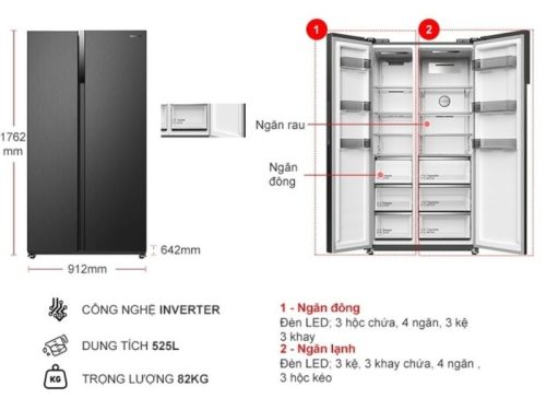 chi tiet tu lanh 2 canh side by side 525 lit hitachi hrsn9552ddxvn