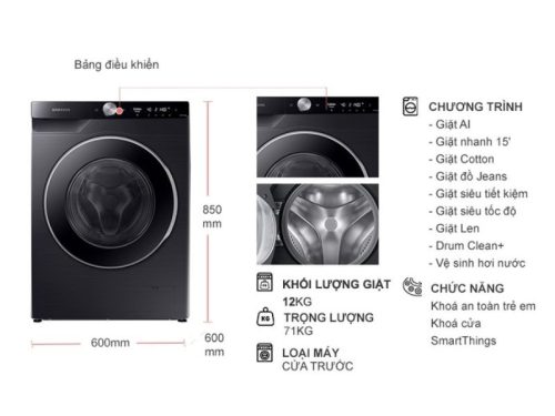 kich thuoc may giat samsung ai ecobubble inverter 12 kg ww12cg604dlbsv cua truoc