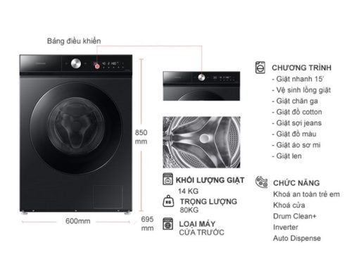 kich thuoc may giat samsung bespoke ai inverter 14 kg ww14bb944dgbsv cua truoc