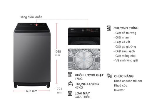 kich thuoc may giat samsung ecobubble inverter 17 kg wa17cg6442bdsv cua tren