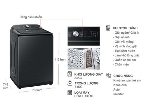 kich thuoc may giat samsung inverter 23 kg wa23a8377gv cua tren